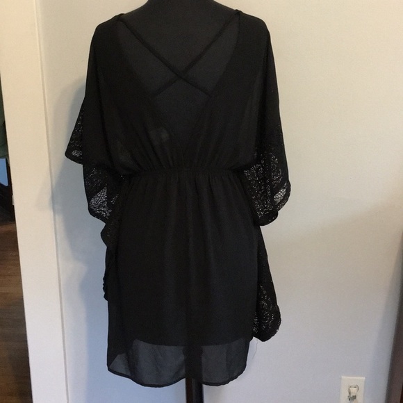 Xhilaration Black Crochet Chiffon Swim Cover Up, S - Picture 4 of 8